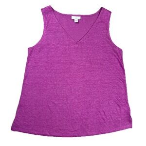 J Jill 100% Linen Knit Tank Top Sz Small Women's Wild Orchid V-Neck Lightweight